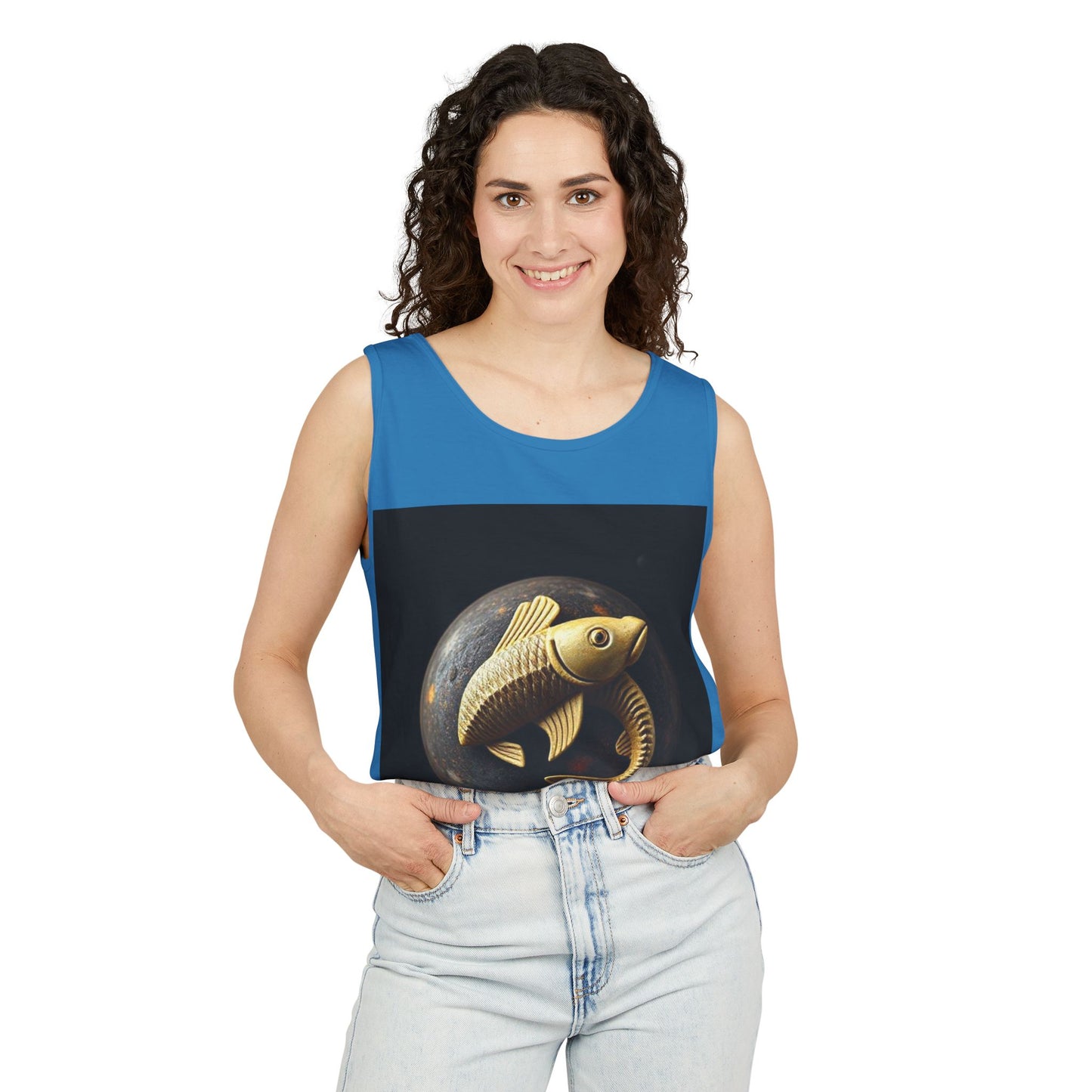Unisex Garment-Dyed, Tank Top, Pisces Design, Space Animal v1, 100% US cotton