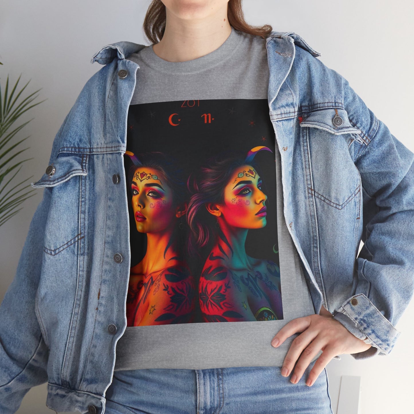 Unisex Heavy Cotton T-Shirt, Gemini, Zodiac, Sexy Art
