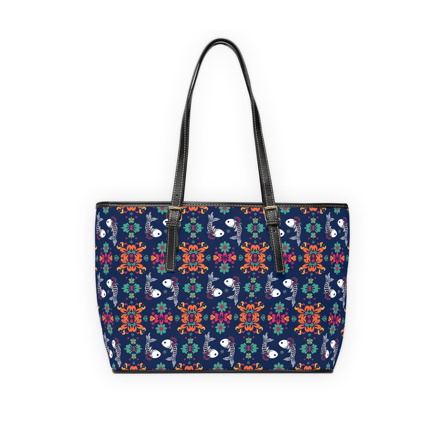 Leather Shoulder Bag, Pisces, Zodiac v2, Flower Pattern