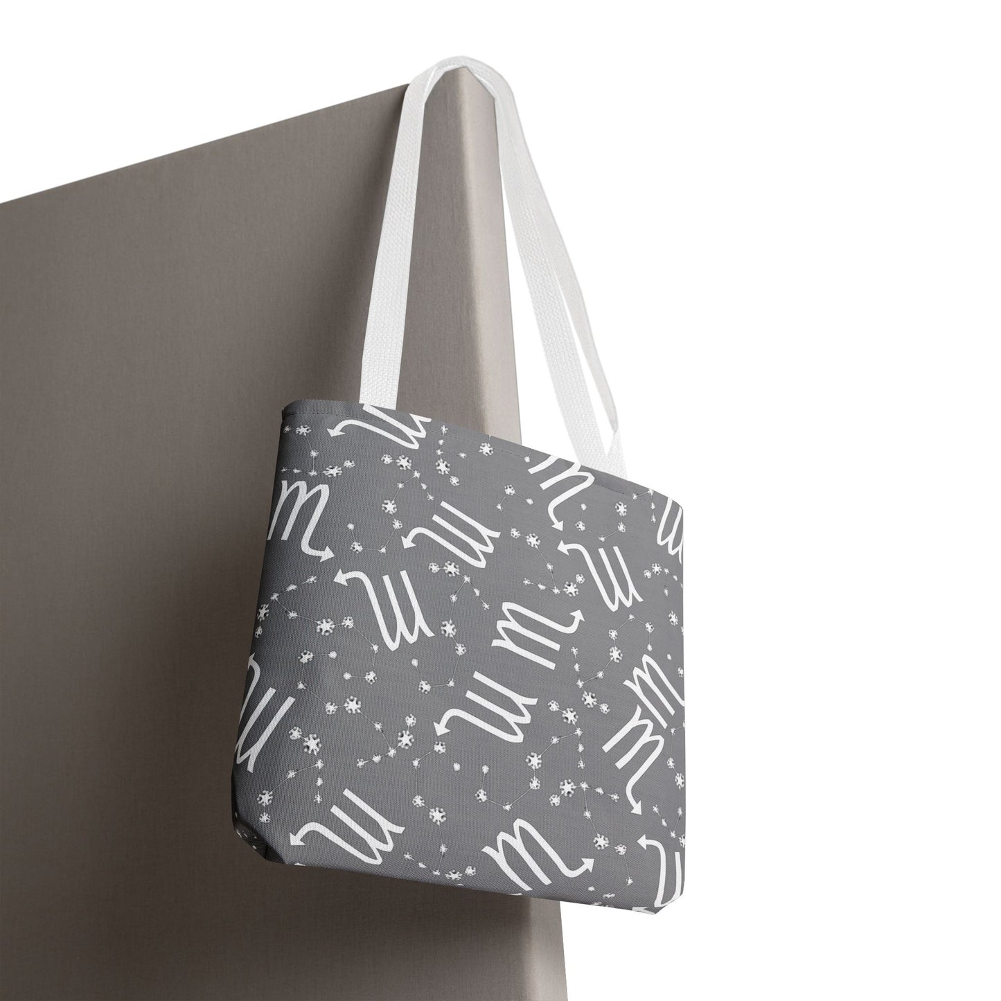 Tote Bag, Scorpio Zodiac Sign, AOP, (Grey, White)