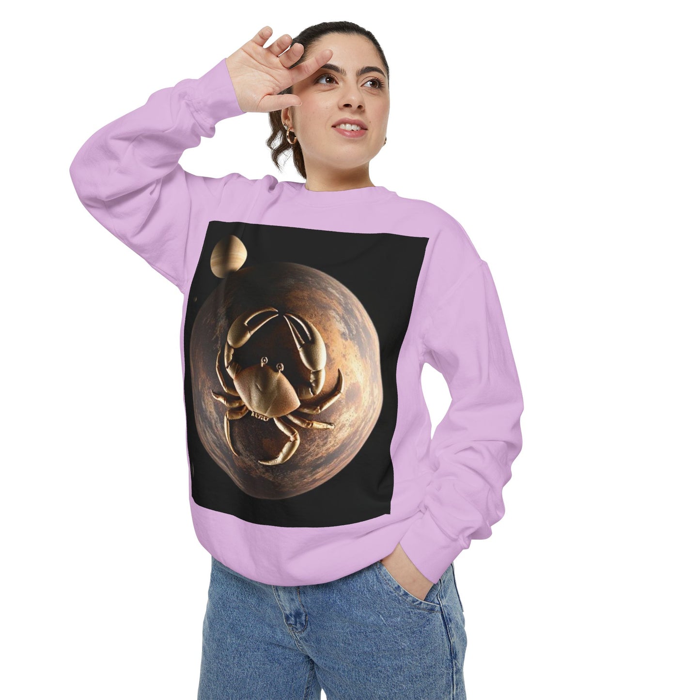 Garment-Dyed Sweatshirt, Unisex, Space Animal Design v1, Cancer