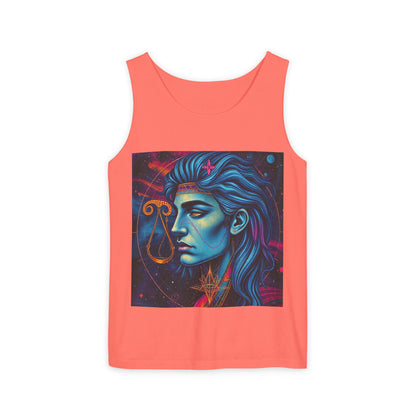 Unisex Garment-Dyed, Tank Top, Libra Design, Pop Art v1, 100% US cotton