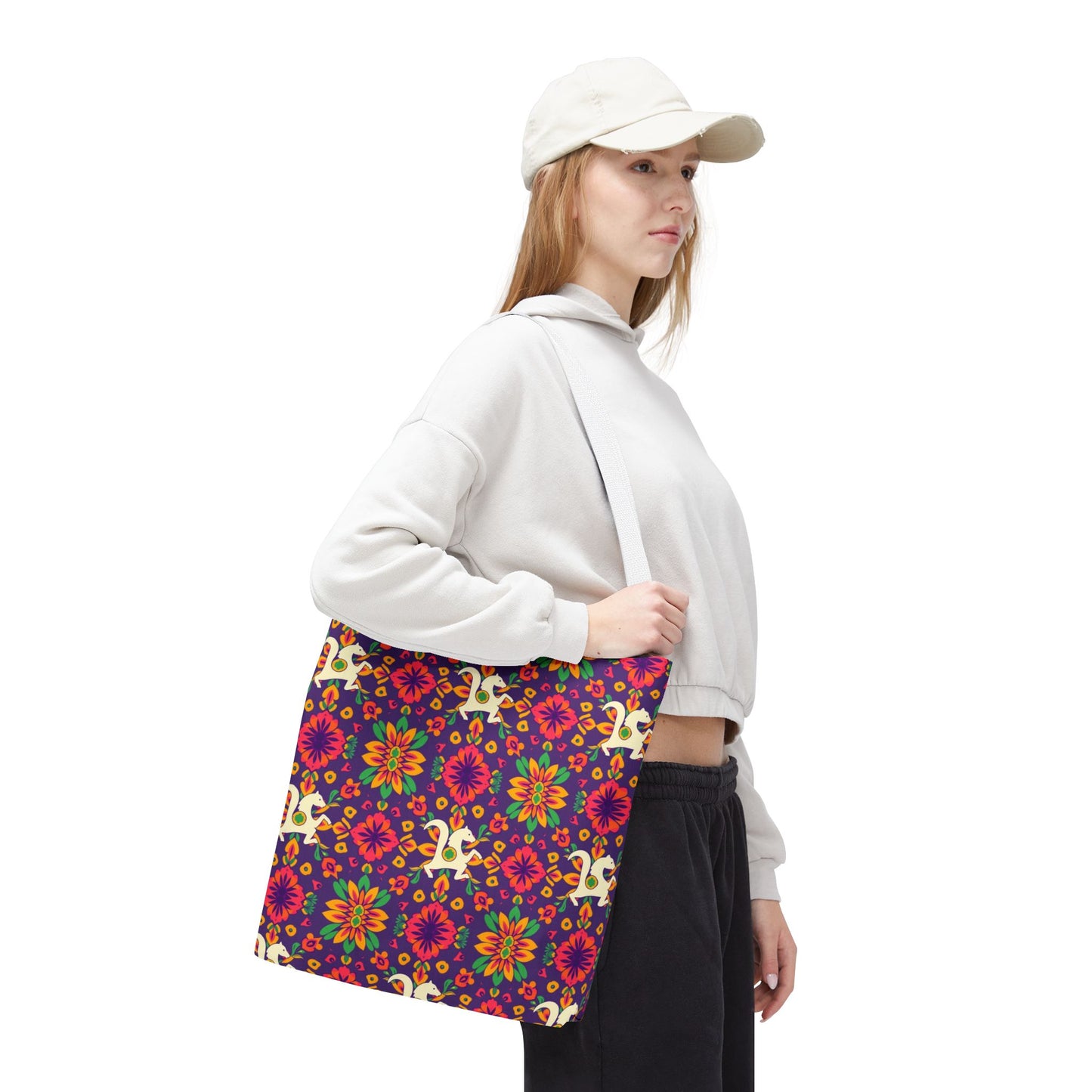 Tote Bag (AOP), Aquarius, Zodiac v2, Flower Pattern
