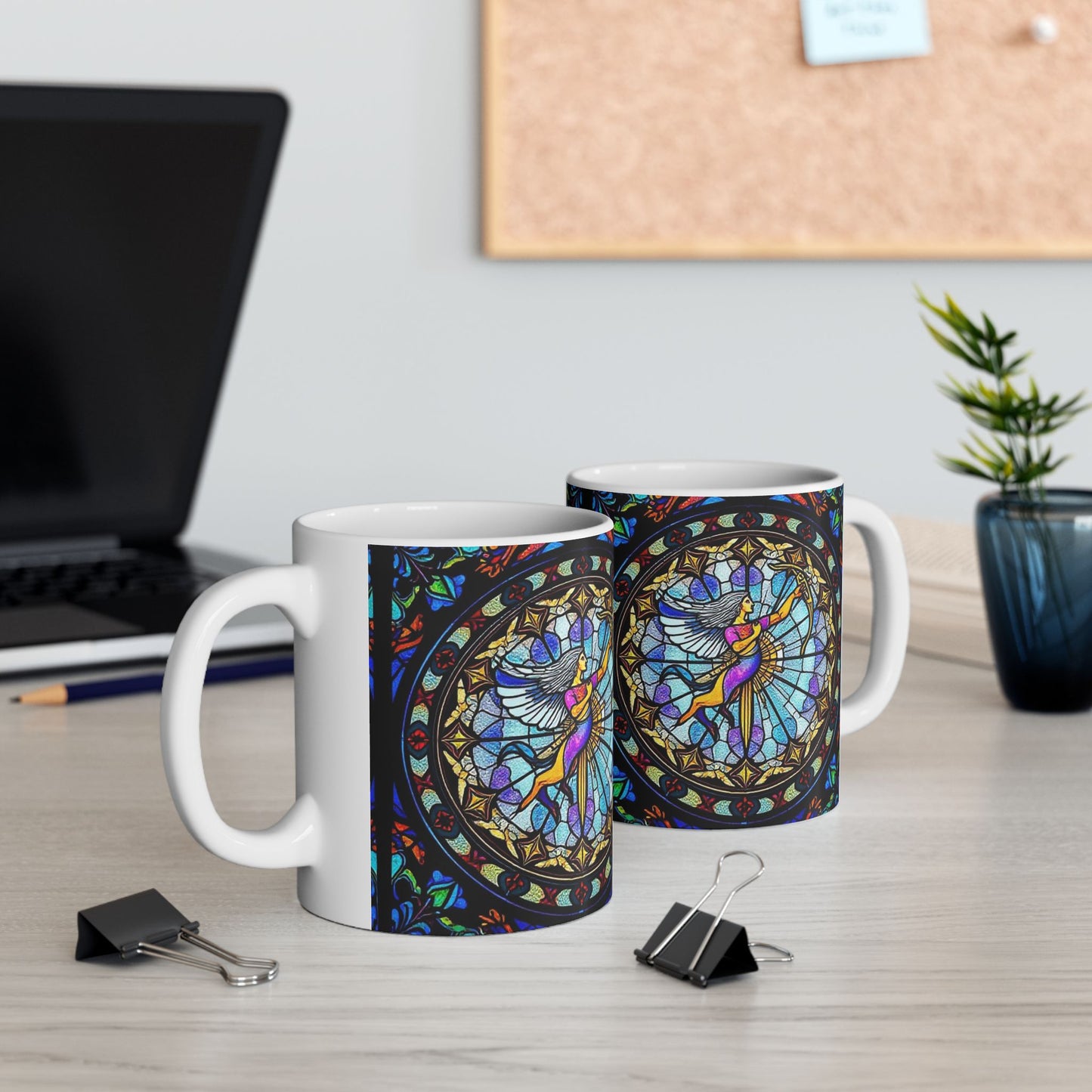 Ceramic Mug, (11oz, 15oz), Ceramic Coffee Mug, AOP, Glass Design v1, Sagittarius Zodiac
