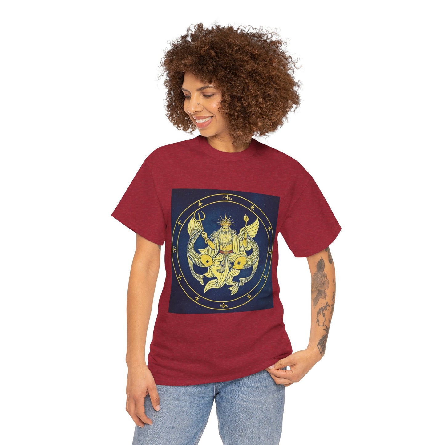 Unisex Heavy Cotton T-Shirt, King of Pisces, Zodiac Design
