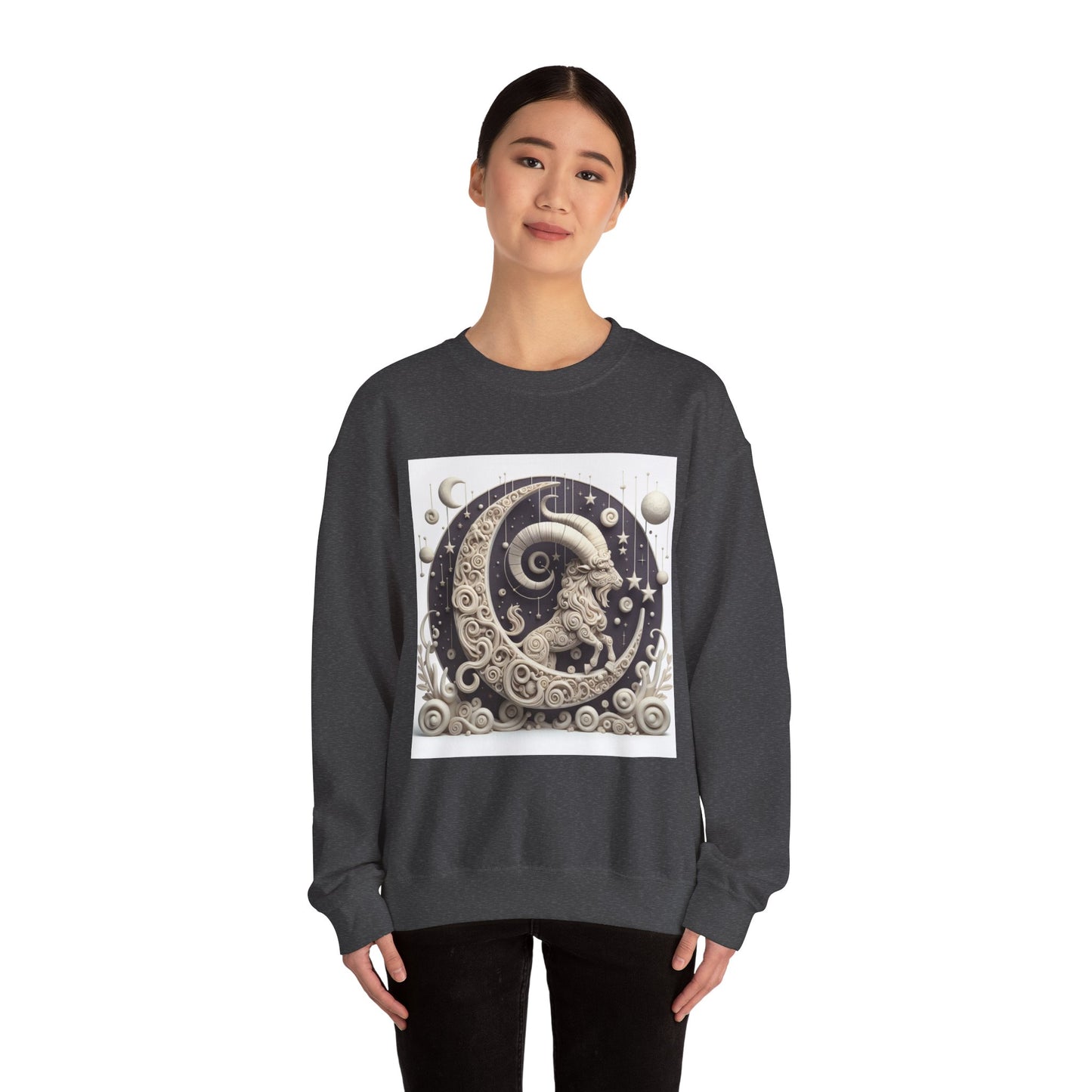 Unisex Heavy Blend™ Crewneck Sweatshirt, Stone Moon, Capricorn Zodiac Design