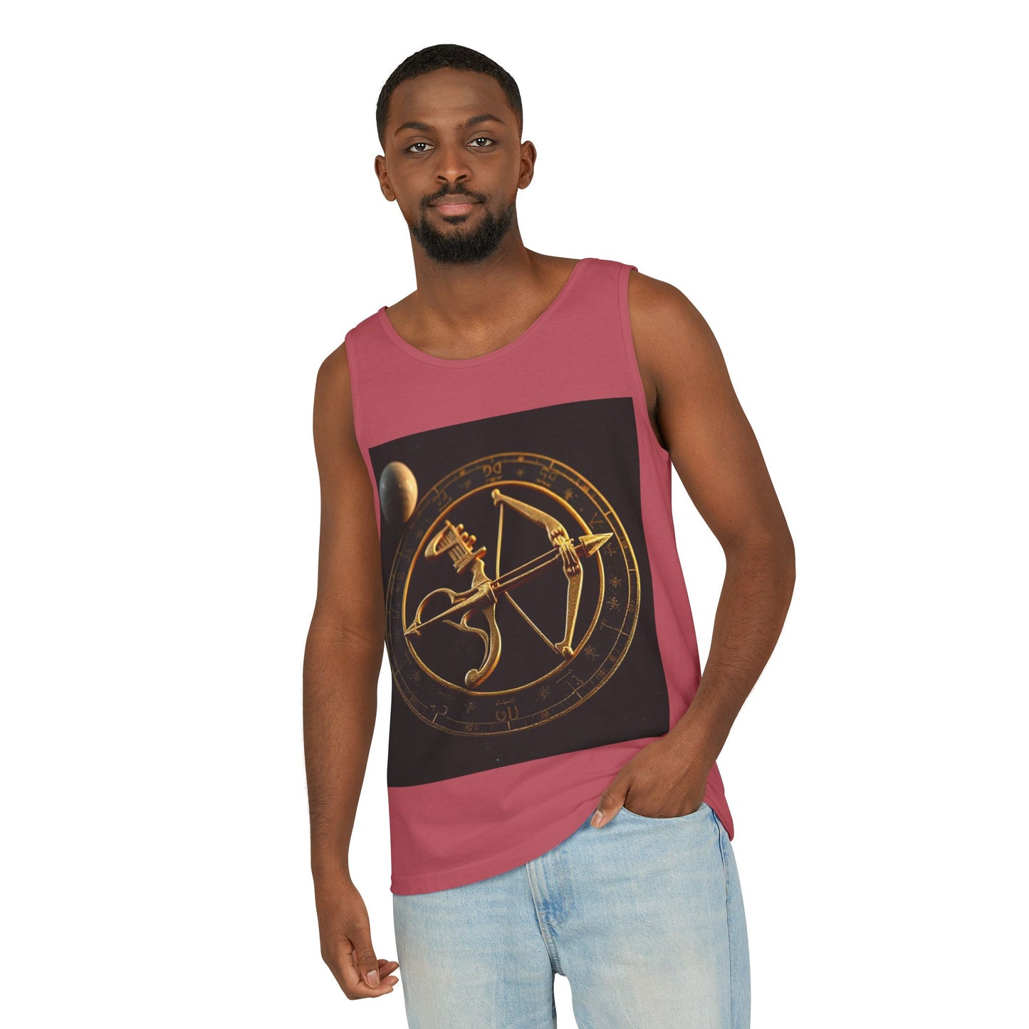 Unisex Garment-Dyed, Tank Top, Sagittarius Design, Planet Symbol v1, 100% US cotton