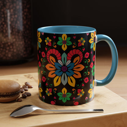 Accent Coffee Mug, Aries, Zodiac v3, Flower Pattern, (11, 15oz)
