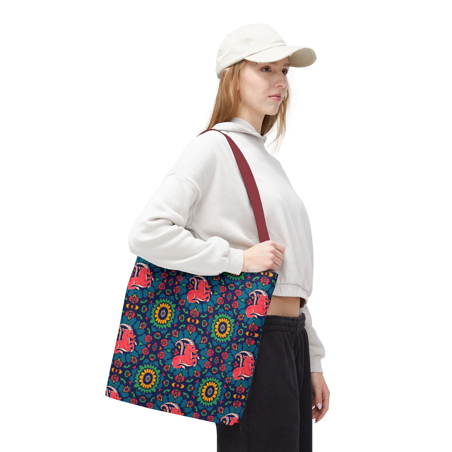 Tote Bag (AOP), Capricorn, Zodiac v1, Flower Pattern