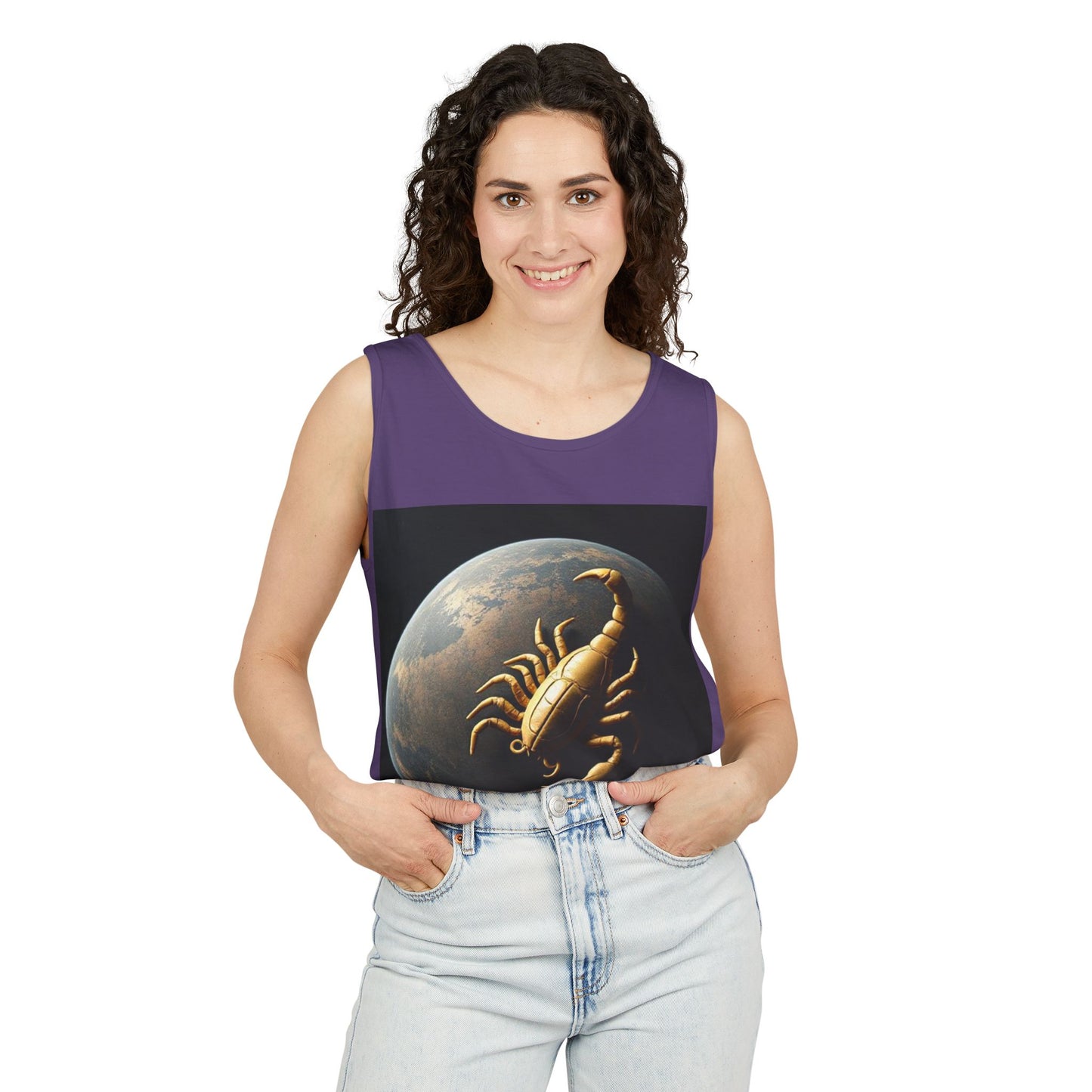 Unisex Garment-Dyed, Tank Top, Scorpio Design, Planet Symbol v1, 100% US cotton