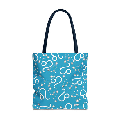 Tote Bag, Leo Zodiac Sign, AOP, (Turquoise, White)