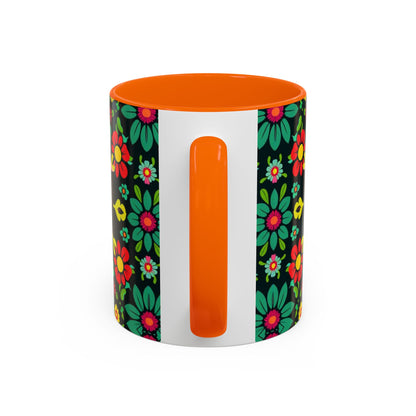 Accent Coffee Mug, Aquarius, Zodiac v4, Flower Pattern, (11, 15oz)