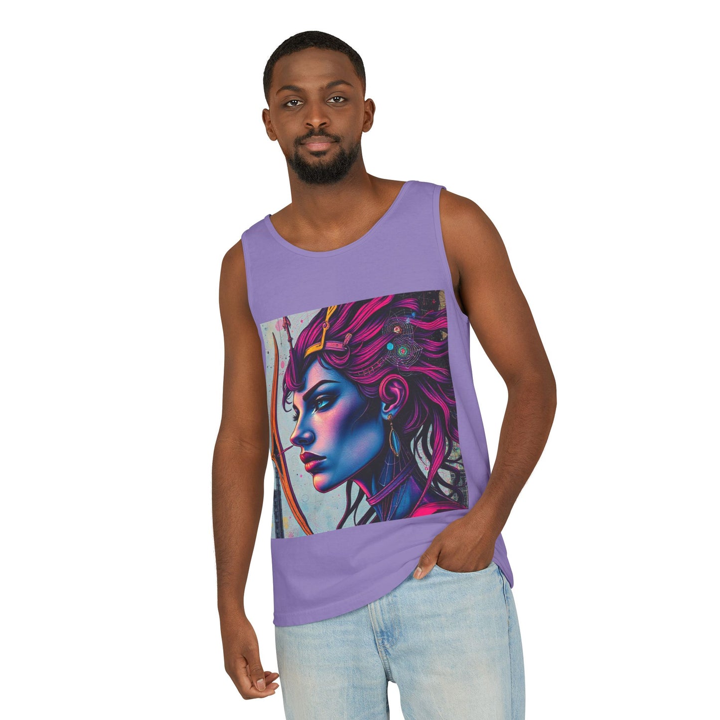 Unisex Garment-Dyed, Tank Top, Sagittarius Design, Pop Art, 100% US cotton