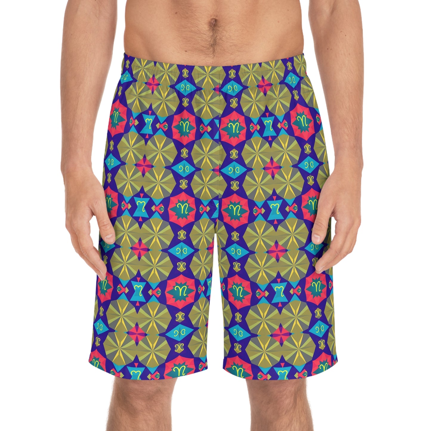 Men's Board Shorts, (AOP), Aquarius, Zodiac v1, Shape Pattern