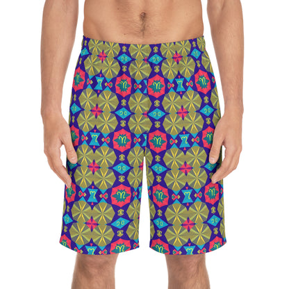 Men's Board Shorts, (AOP), Aquarius, Zodiac v1, Shape Pattern