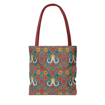 Tote Bag, (AOP), Aries, Zodiac v1, Flower Pattern