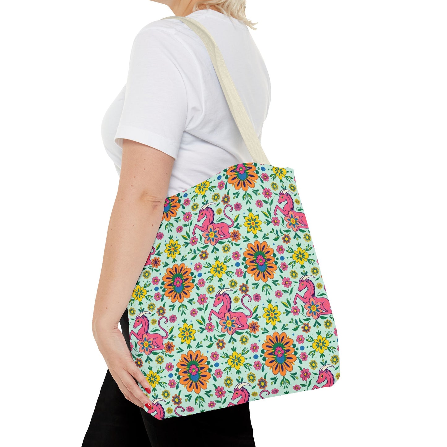 Tote Bag (AOP), Aquarius, Zodiac, Flower Pattern