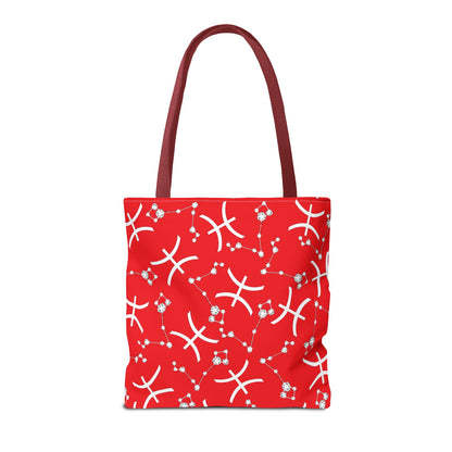 Tote Bag, Pisces Zodiac Sign, AOP, (Red, White)