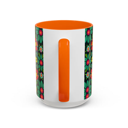 Accent Coffee Mug, Aquarius, Zodiac v4, Flower Pattern, (11, 15oz)