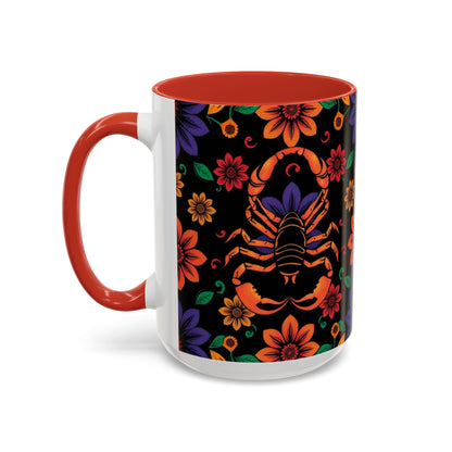 Accent Coffee Mug, Scorpio, Zodiac. Flower Pattern, (11, 15oz)