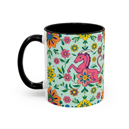 Accent Coffee Mug, Aquarius, Zodiac, Flower Pattern, (11, 15oz)
