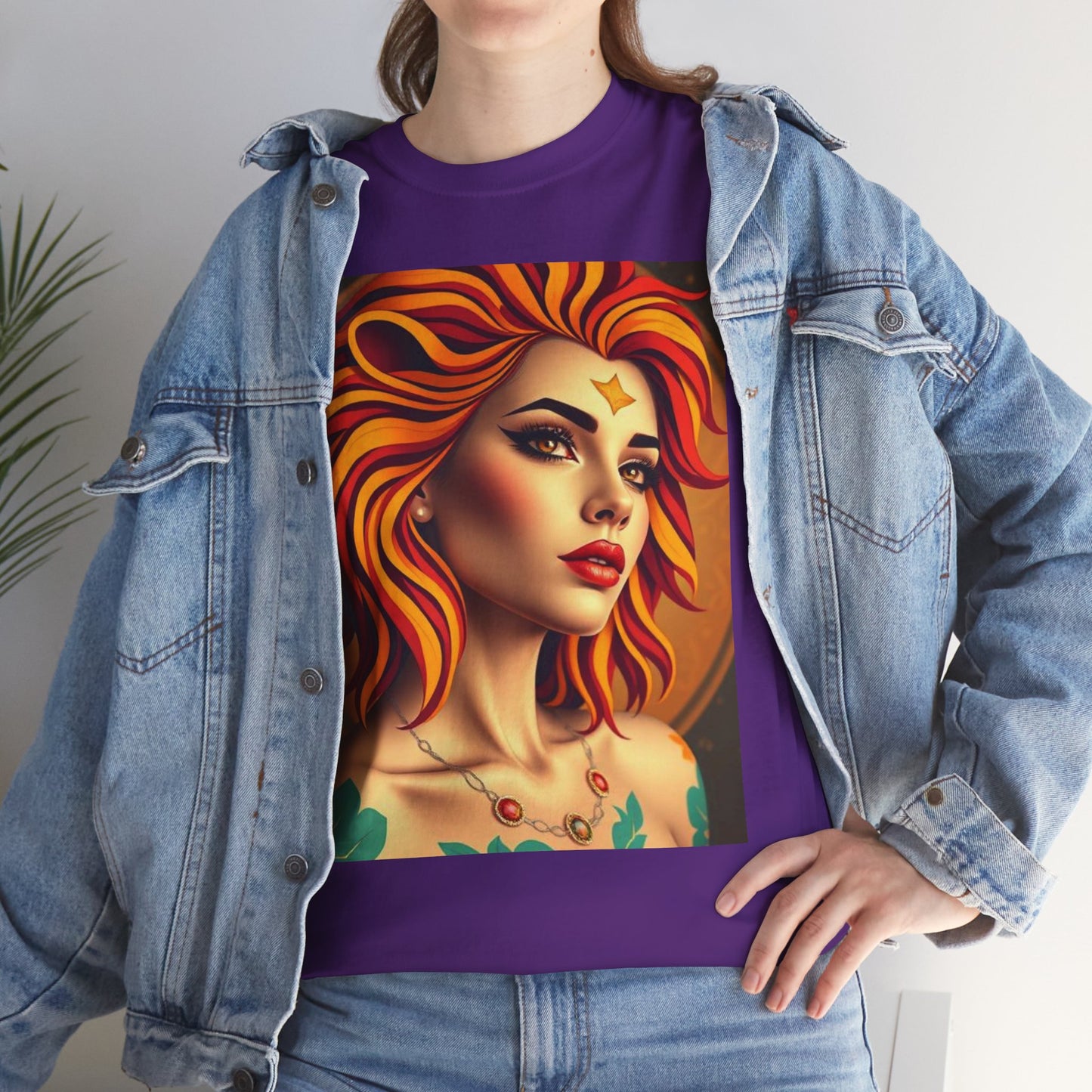 Unisex Heavy Cotton T-Shirt, Leo, Zodiac v3, Sexy Art