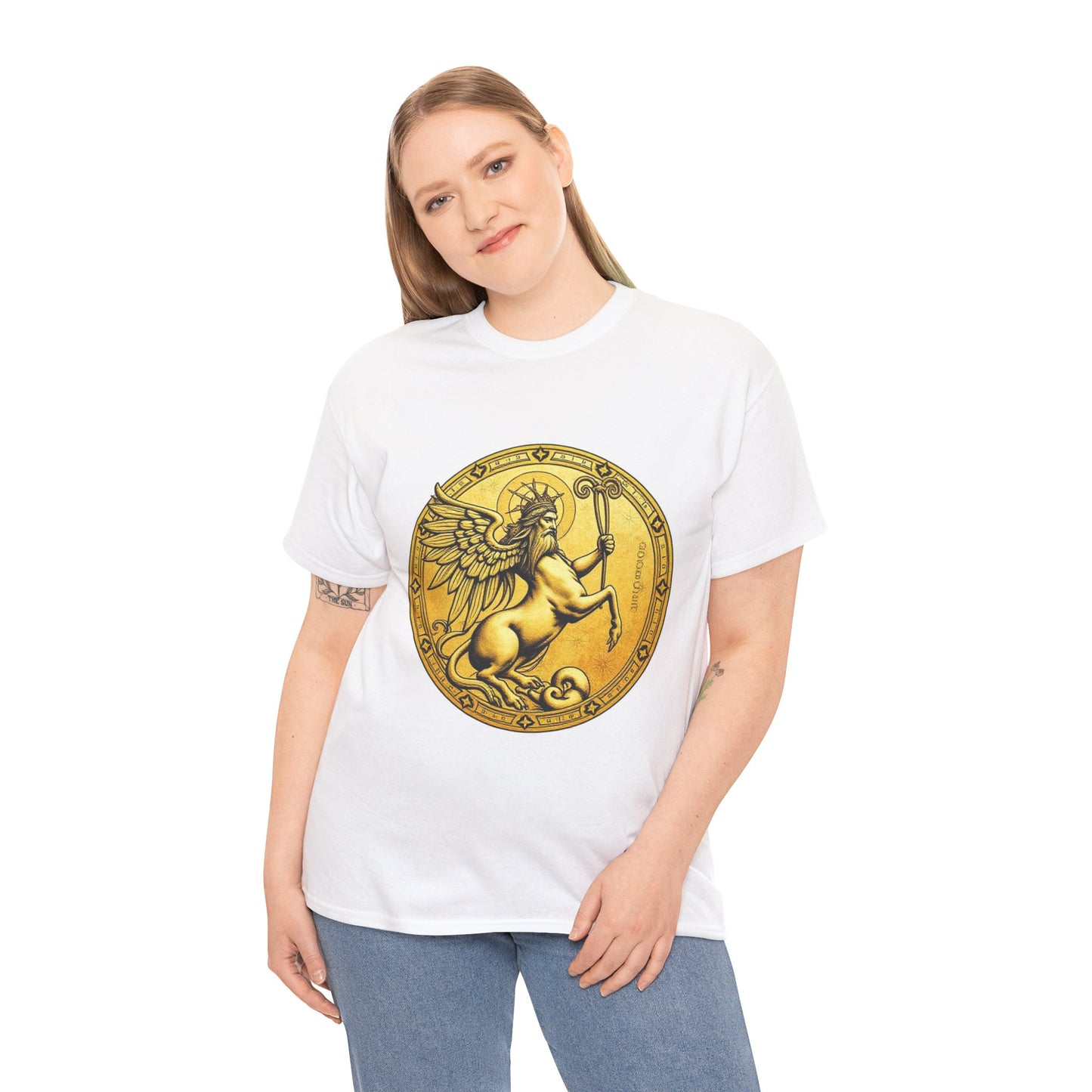 Unisex Heavy Cotton T-Shirt, Golden Angel Coin, Virgo Zodiac Design
