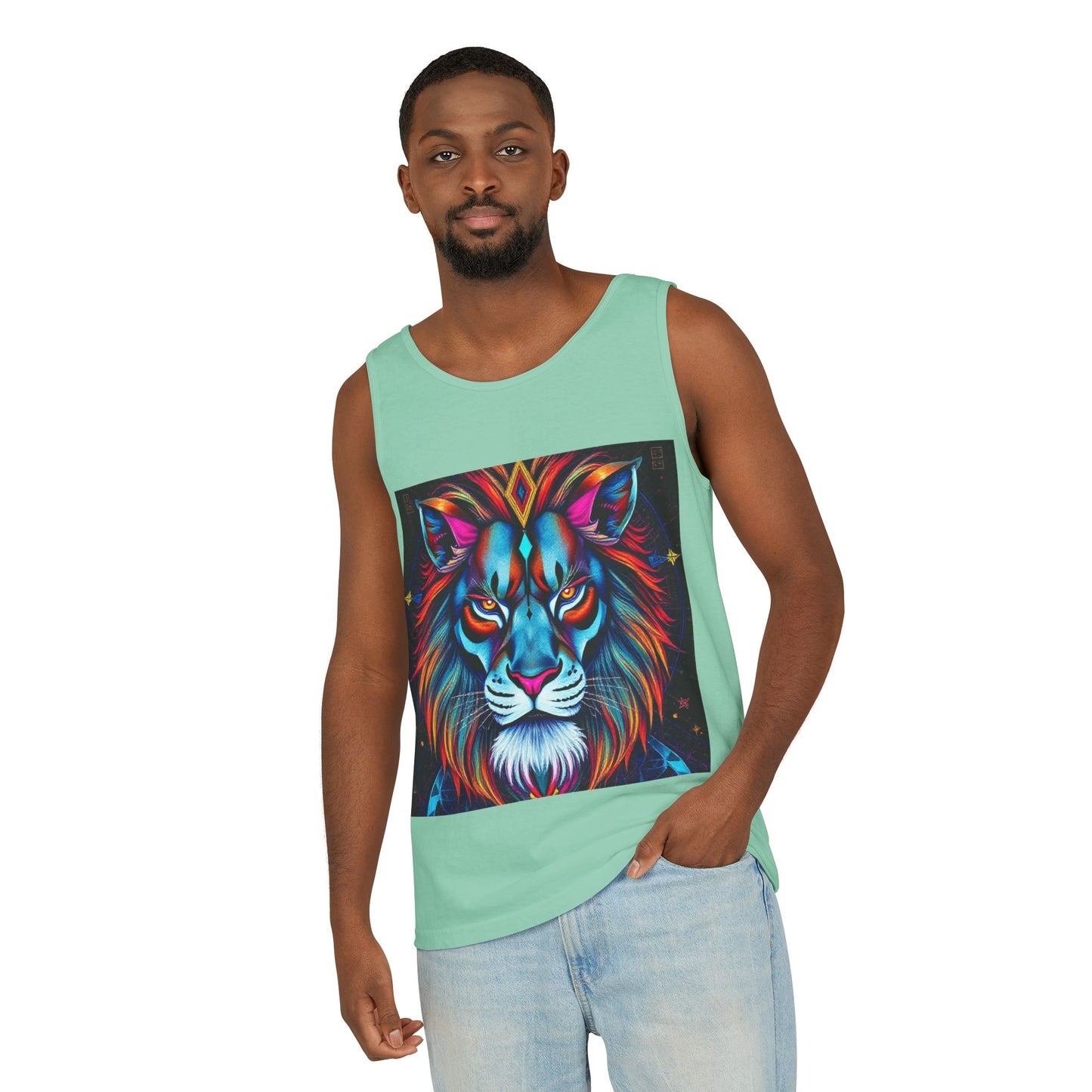 Unisex Garment-Dyed, Tank Top, Leo, Pop Art v1, 100% US cotton