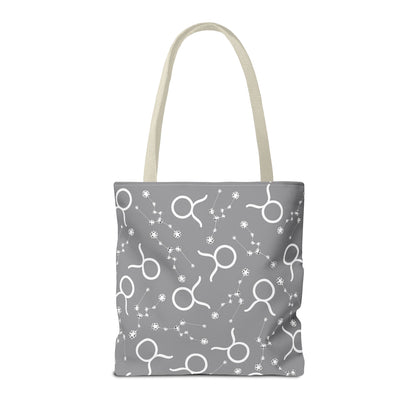 Tote Bag, Taurus Zodiac Sign, AOP, (Grey, White)