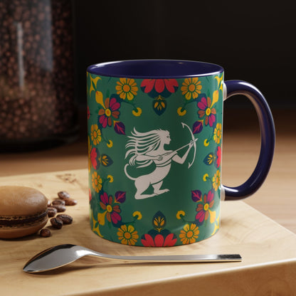 Accent Coffee Mug, Sagittarius, Zodiac. Flower Pattern, (11, 15oz)