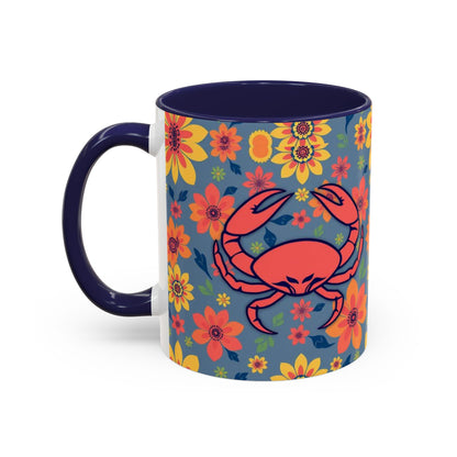 Accent Coffee Mug, Cancer, Zodiac v1, Flower Pattern, (11, 15oz)