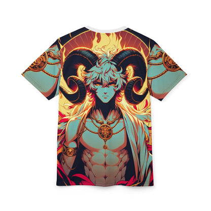 Unisex Cut & Sew T-Shirt (AOP), Anime Character, Aries Zodiac Design, Regular fit, 100% Polyester