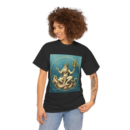 Unisex Heavy Cotton T-Shirt, Aquarius God 3v, Zodiac Design