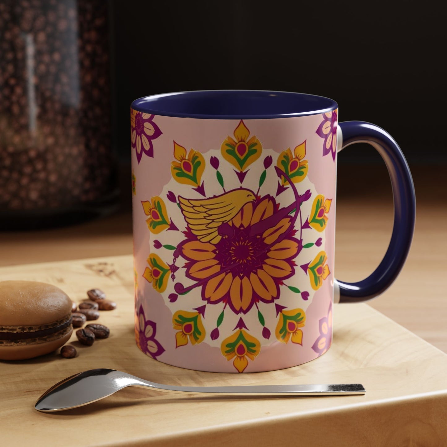 Accent Coffee Mug, Sagittarius, Zodiac v4. Flower Pattern, (11, 15oz)