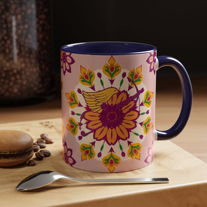Accent Coffee Mug, Sagittarius, Zodiac v4. Flower Pattern, (11, 15oz)