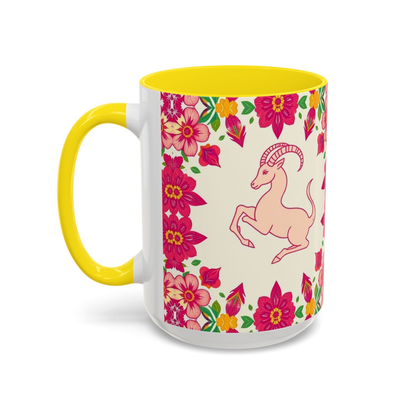 Accent Coffee Mug, Capricorn, Zodiac v2, Flower Pattern, (11, 15oz)