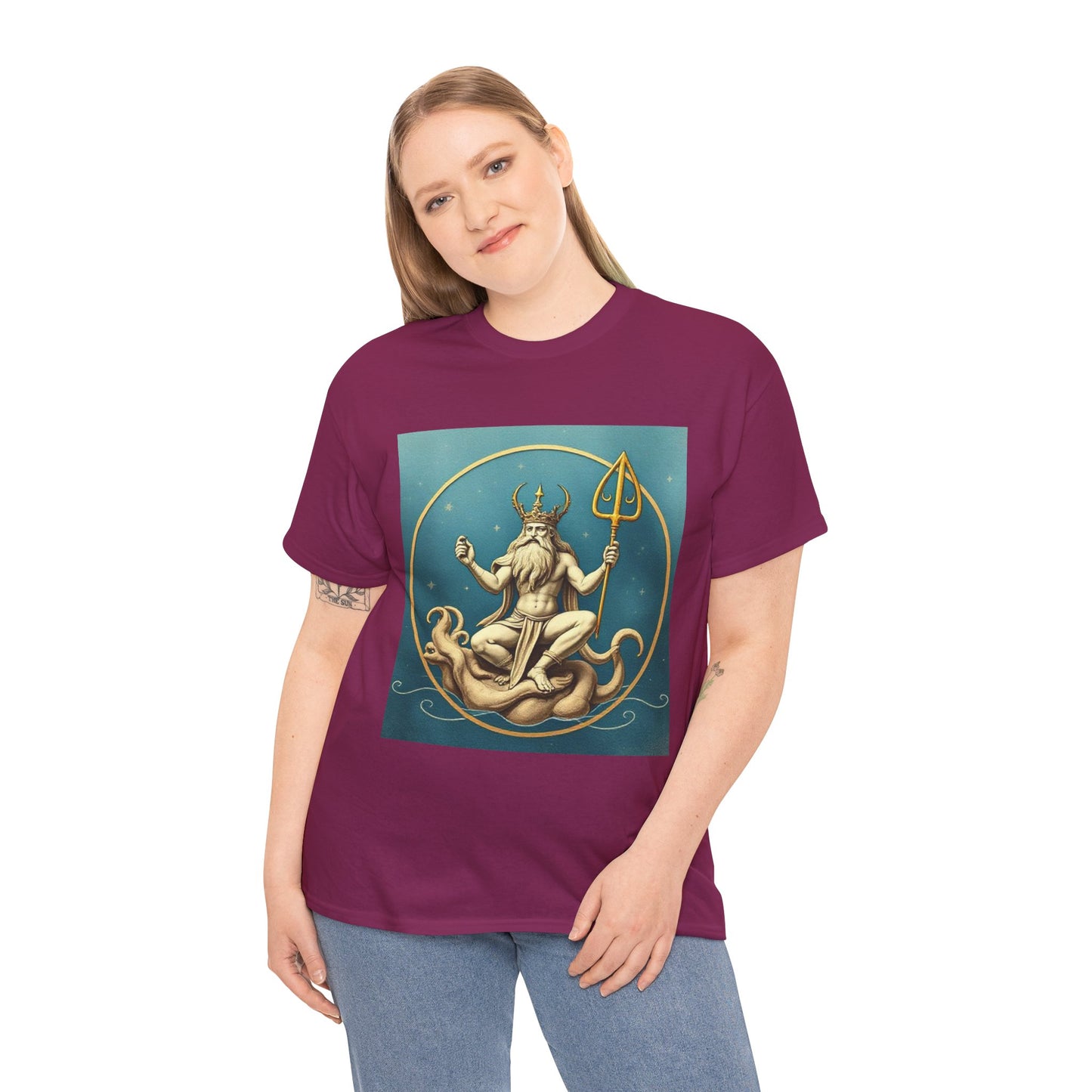 Unisex Heavy Cotton T-Shirt, Aquarius God 3v, Zodiac Design