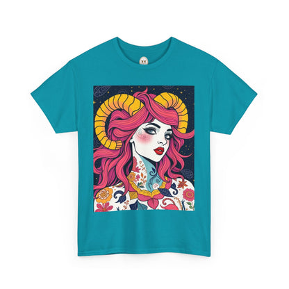 Unisex Heavy Cotton T-Shirt, Aries, Zodiac v2, Sexy Art