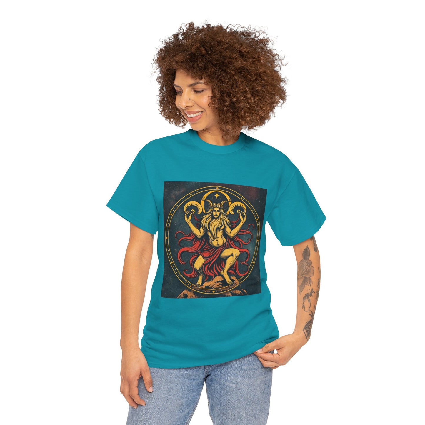 Unisex Heavy Cotton T-Shirt, Aries God 2v, Zodiac Design