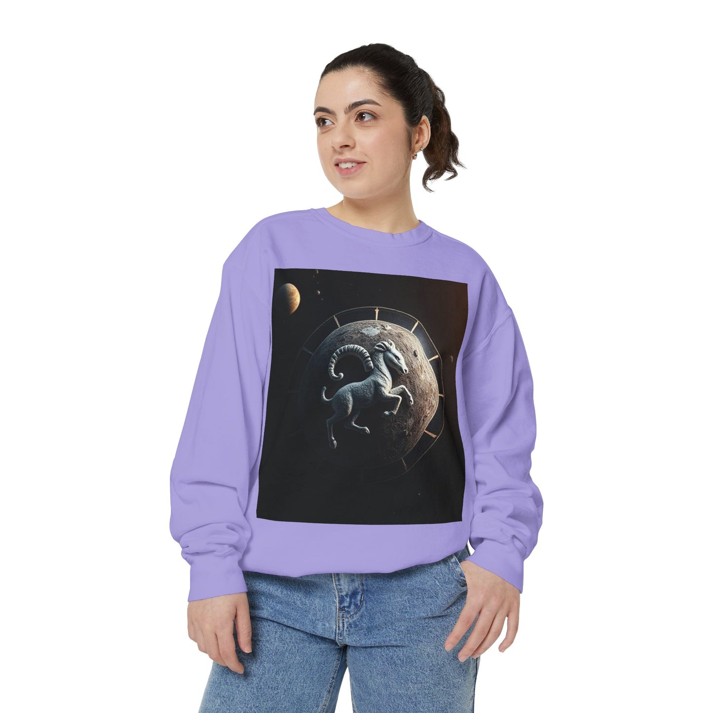 Garment-Dyed Sweatshirt, Unisex, Space Animal Design, Aries