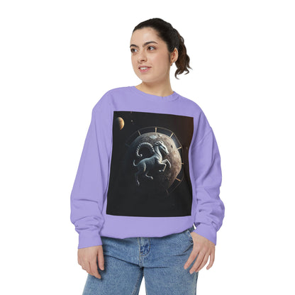 Garment-Dyed Sweatshirt, Unisex, Space Animal Design, Aries