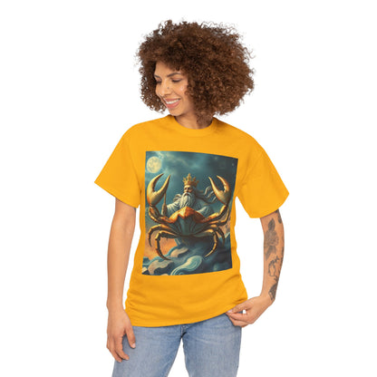 Unisex Heavy Cotton T-Shirt, Crustacean King, Cancer Zodiac Design