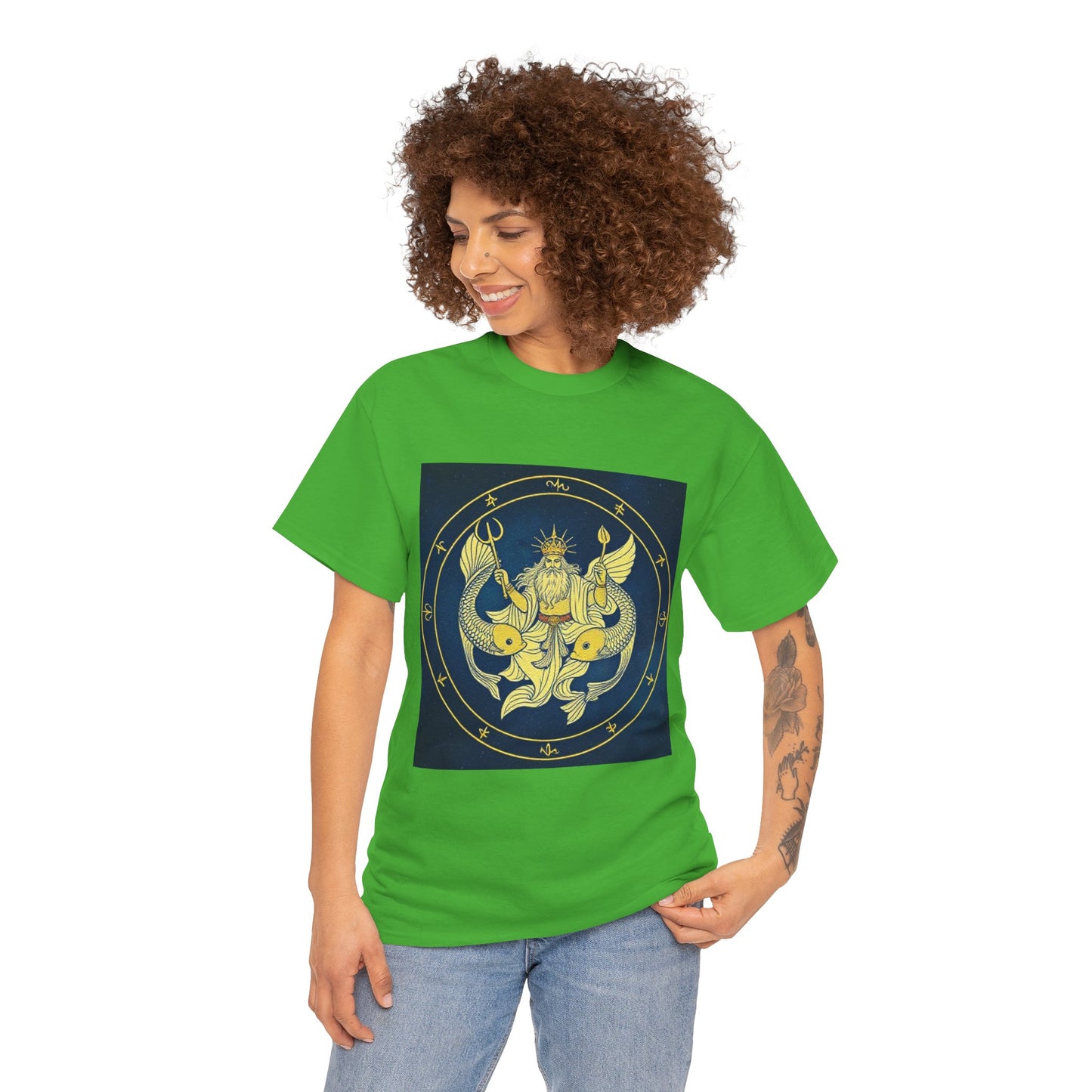 Unisex Heavy Cotton T-Shirt, King of Pisces, Zodiac Design