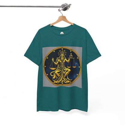 Unisex Heavy Cotton T-Shirt, Gold Libra God, Zodiac Design