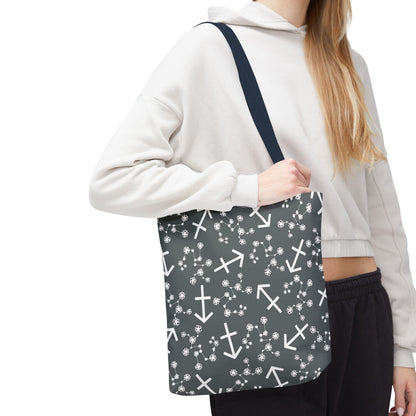 Tote Bag, Sagittarius Zodiac Sign, AOP, (Grey, White Print)