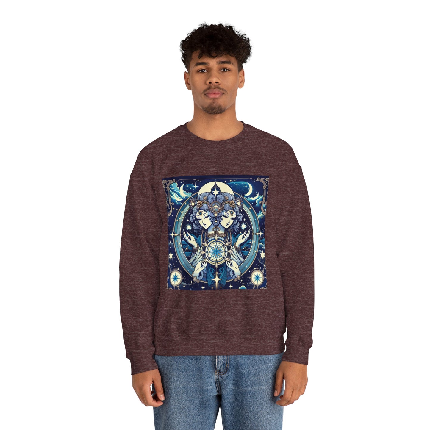 Unisex Heavy Blend™ Crewneck Sweatshirt,Twin Body, Gemini Zodiac Design