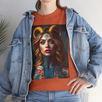 Unisex Heavy Cotton T-Shirt, Capricorn, Zodiac v1, Sexy Art