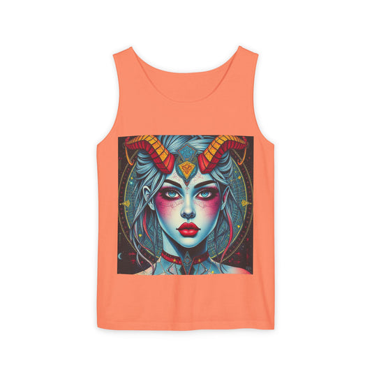Unisex Garment-Dyed, Tank Top, Capricorn, Pop Art v1, 100% US cotton