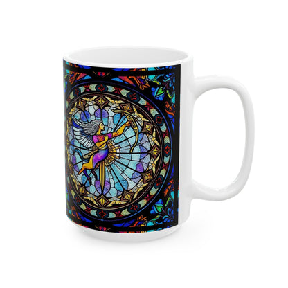 Ceramic Mug, (11oz, 15oz), Ceramic Coffee Mug, AOP, Glass Design v1, Sagittarius Zodiac