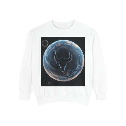 Garment-Dyed Sweatshirt, Unisex, Space Animal Design, Taurus